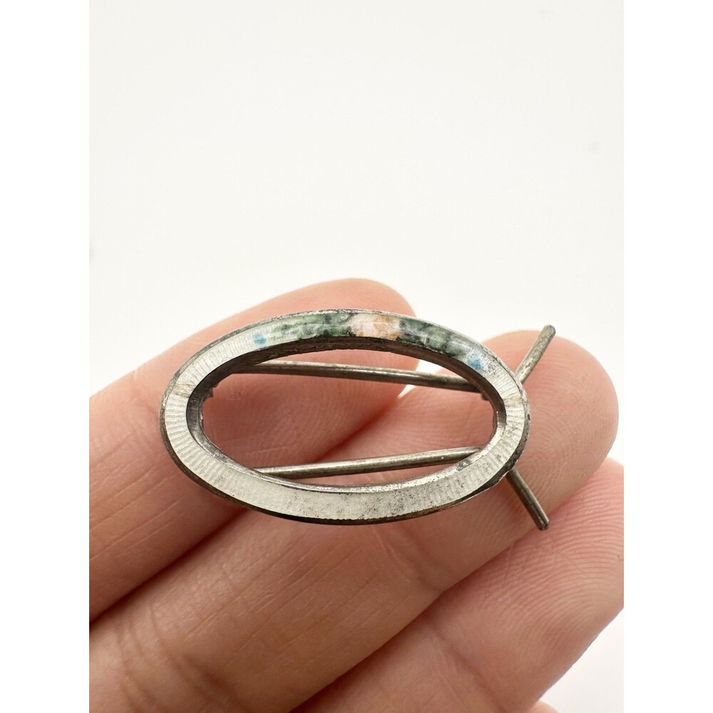 Vintage Guilloche Enamel Hair Pin Barrette Sterling Silver Oval